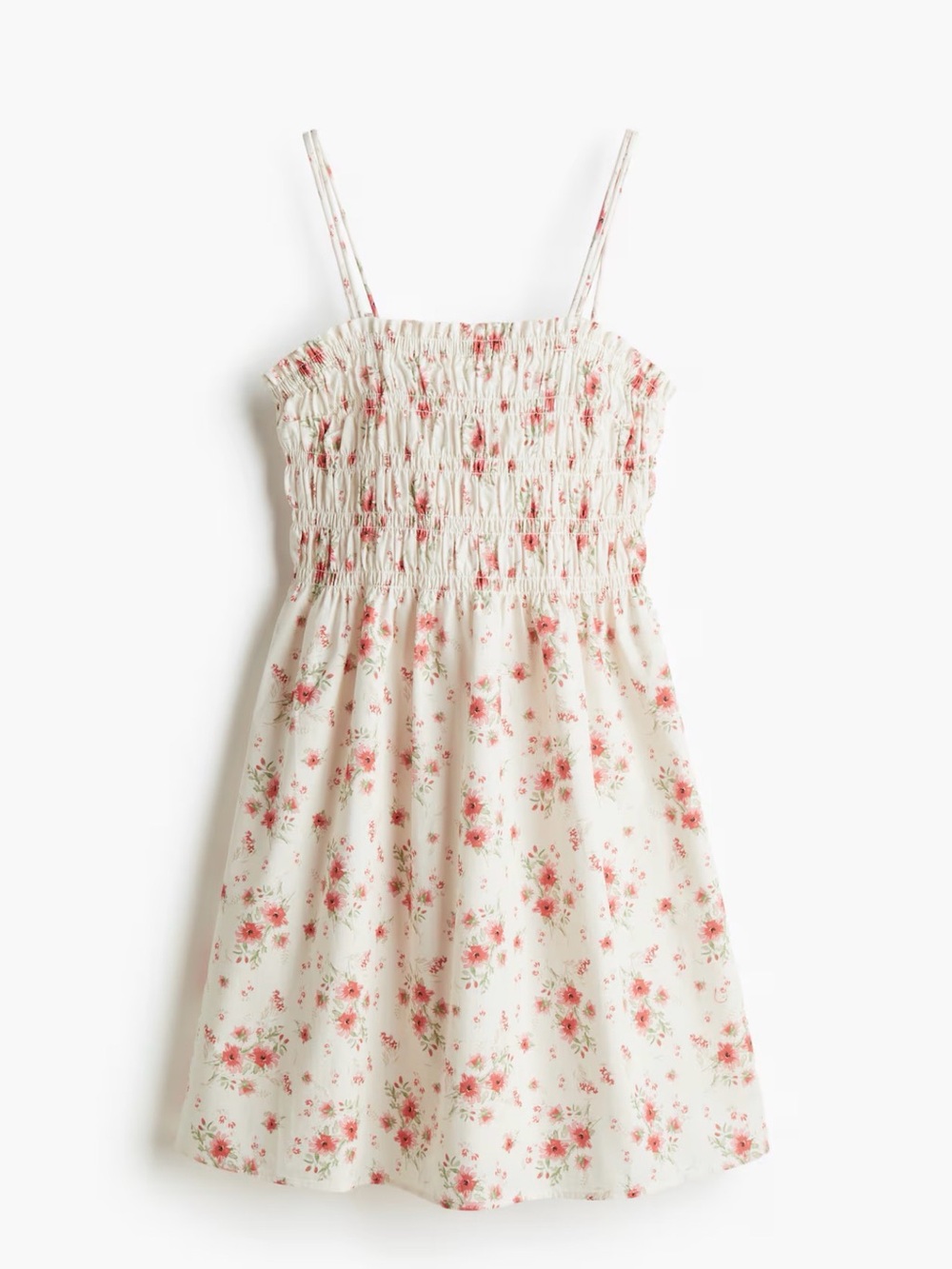 Women’s Divided Cream Floral Smocked Sundress with Pink Accents